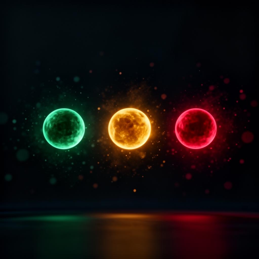 Three glowing orbs in green, amber and red representing backlink classes