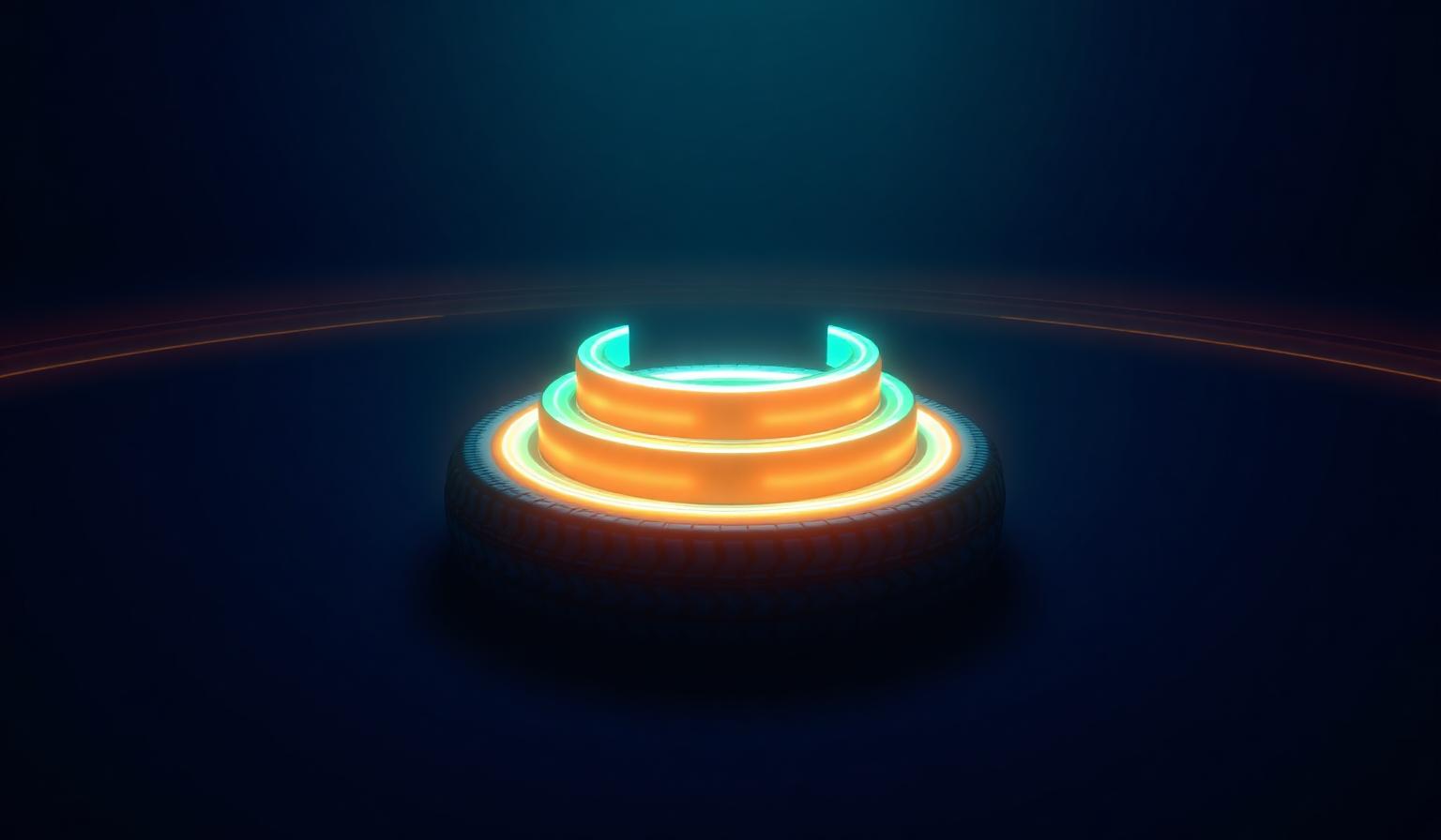 Cinematic glowing tire-shaped tiered backlink pyramid in deep space