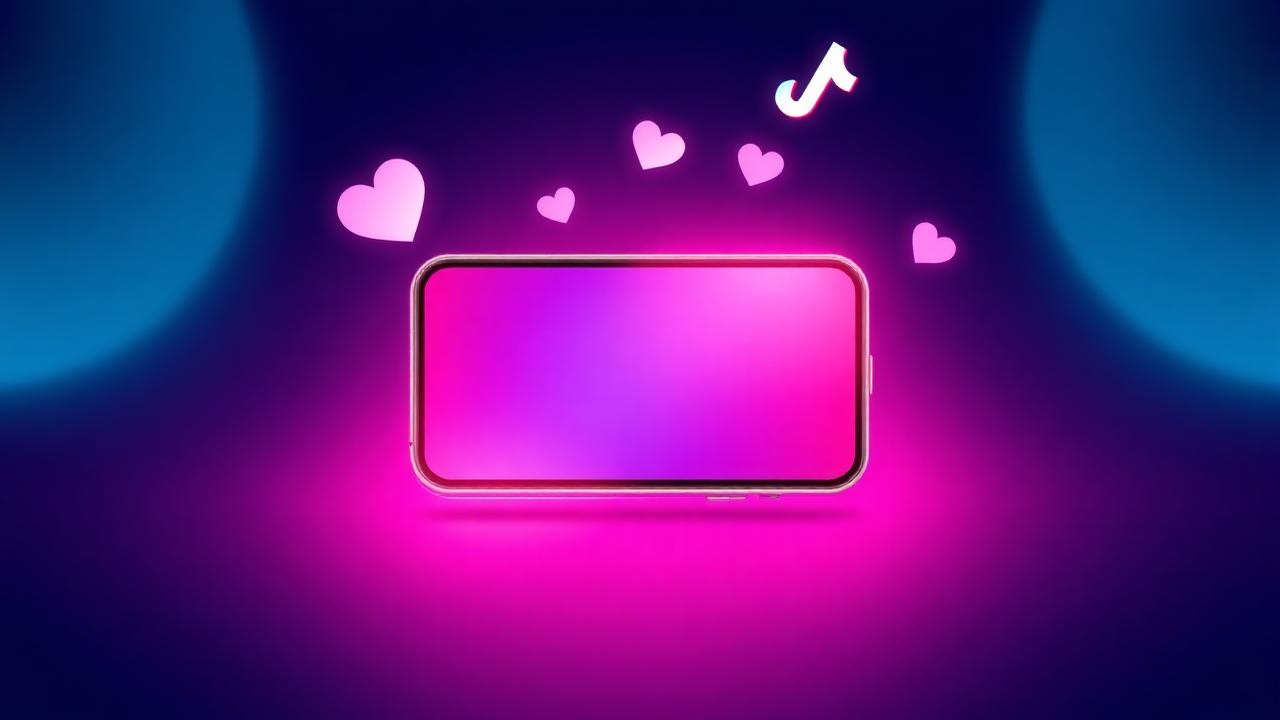 Glowing smartphone with vertical ad and engagement icons